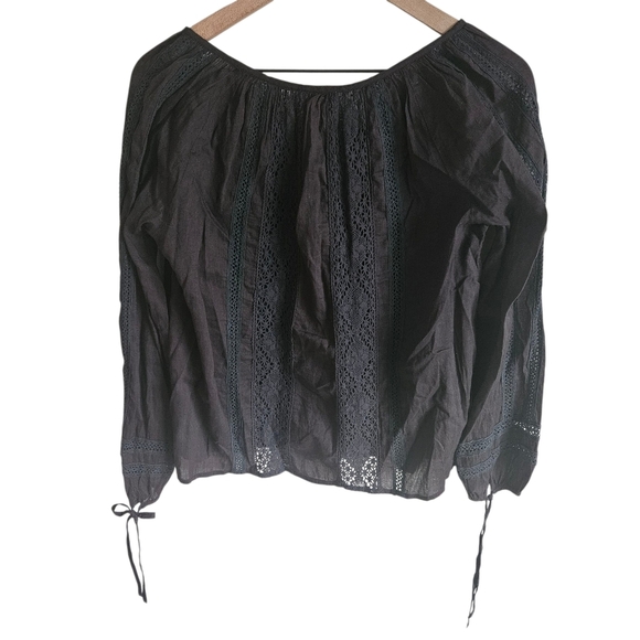 Loveshackfancy Black Lace Peasant Boho Blouse Size 1 - Picture 2 of 12